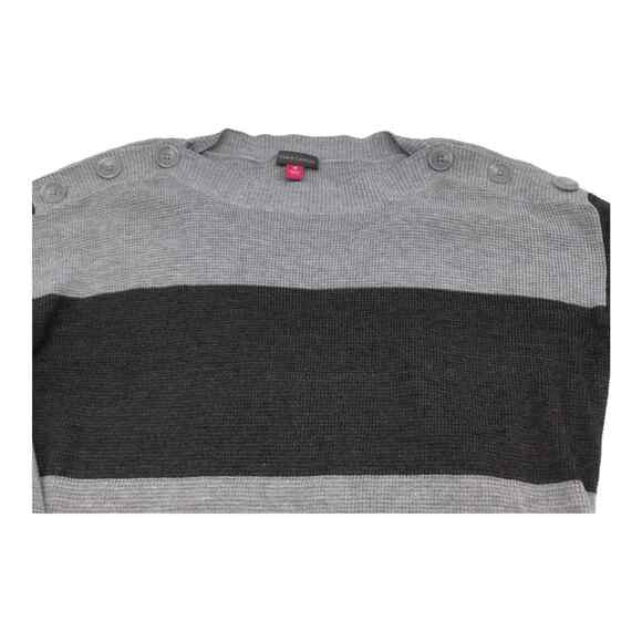 Vince Camuto Women’s Medium Gray Black Stripe Sweater Button Shoulder NWOT - Picture 12 of 15
